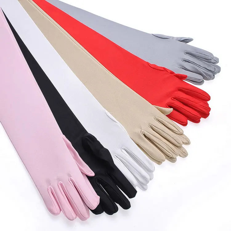 NEW Luxury Opera Satin Gloves Elegant Purple Red Black White Bridal Party Gloves for Wedding Prom One Size Fashion Stretch Women purple Gloves Girls Ladies Luxury Fashion Apparel Accessories Clothing Supplies