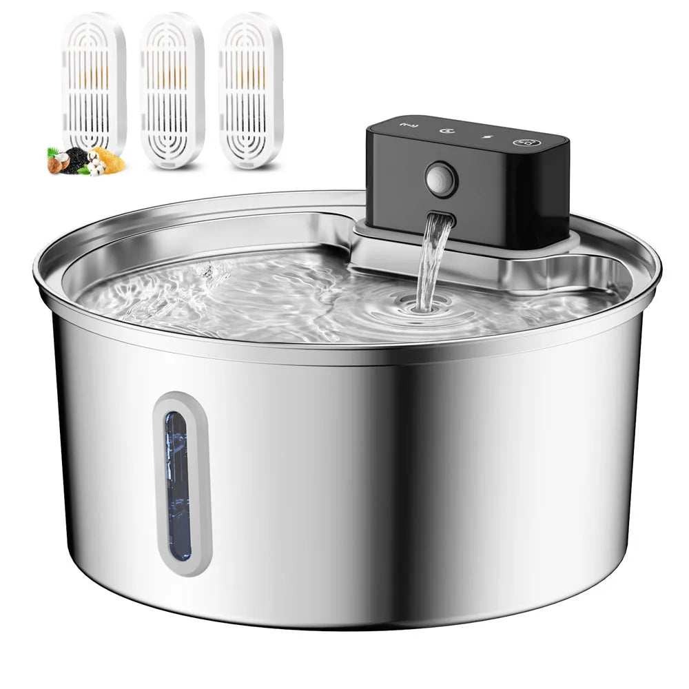 NEW Arrivals 3.2L Sensor Stainless Steel Wireless Charging Cat and Dog Water Fountain Rechargeable Automatic Induction 45 Days Standby Cycle Filter Pet Drinking Bowl