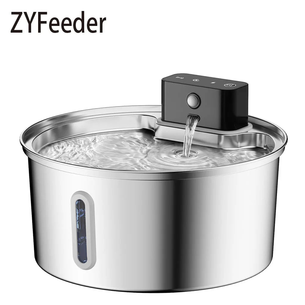 NEW Arrivals 3.2L/108oz Wireless Charging Sensor Cat Water Feeder Stainless Steel Cat Dog Water Fountain Silent Water Level Window No Plug