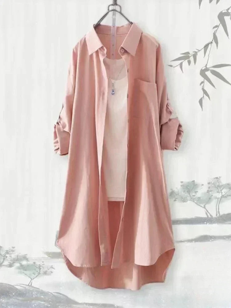 NEW Arrivals XL-5XL Plus Size 4 Colors Loose Breathable Blouses Midi Shirt Korean Casual Autumn Shirts Women Simple Solid Female Long Sleeved Shirts