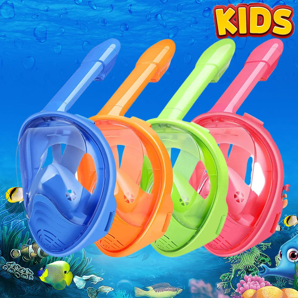 Kids Full Face Snorkel Mask with Detachable Camera Mount Dry Top Snorkeling Swimming Diving Mask Wide View Anti-Fog Anti-Leak
