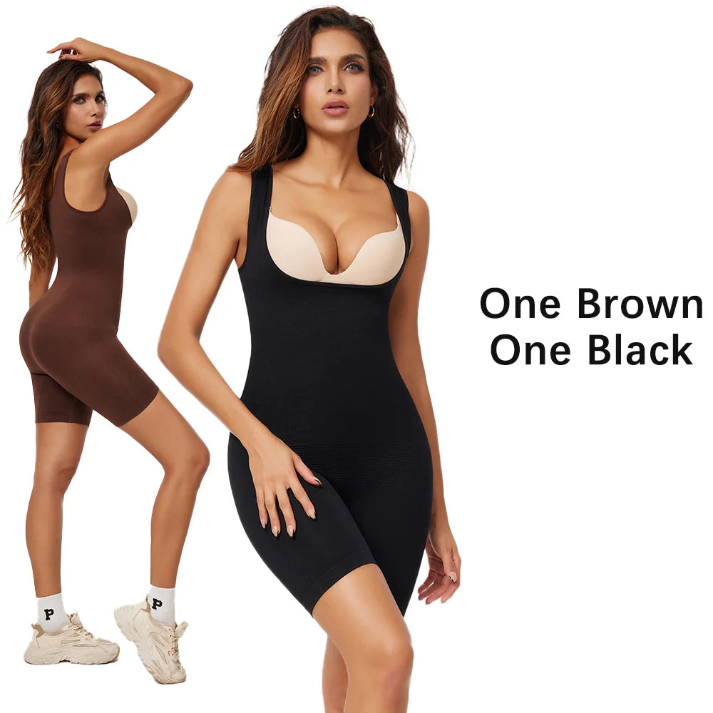 NEW Arrivals 2PCS Set S-2XL Women Tighten Up Breast Bodysuit Boxer Briefs Underwear Shapewear Butt Lifter New Tummy Control Body Shaper Slimming Bodysuits