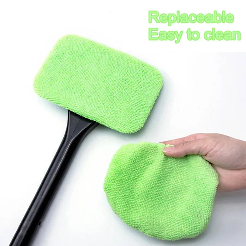 NEW 4PCS Set Car Window Defogging Cleaner Brush Kit Microfiber Windshield Cleaning Tool Auto Interior Glass Wash Wiper Long Handle Reusable Cloth Pads Car Cleaning Accessories