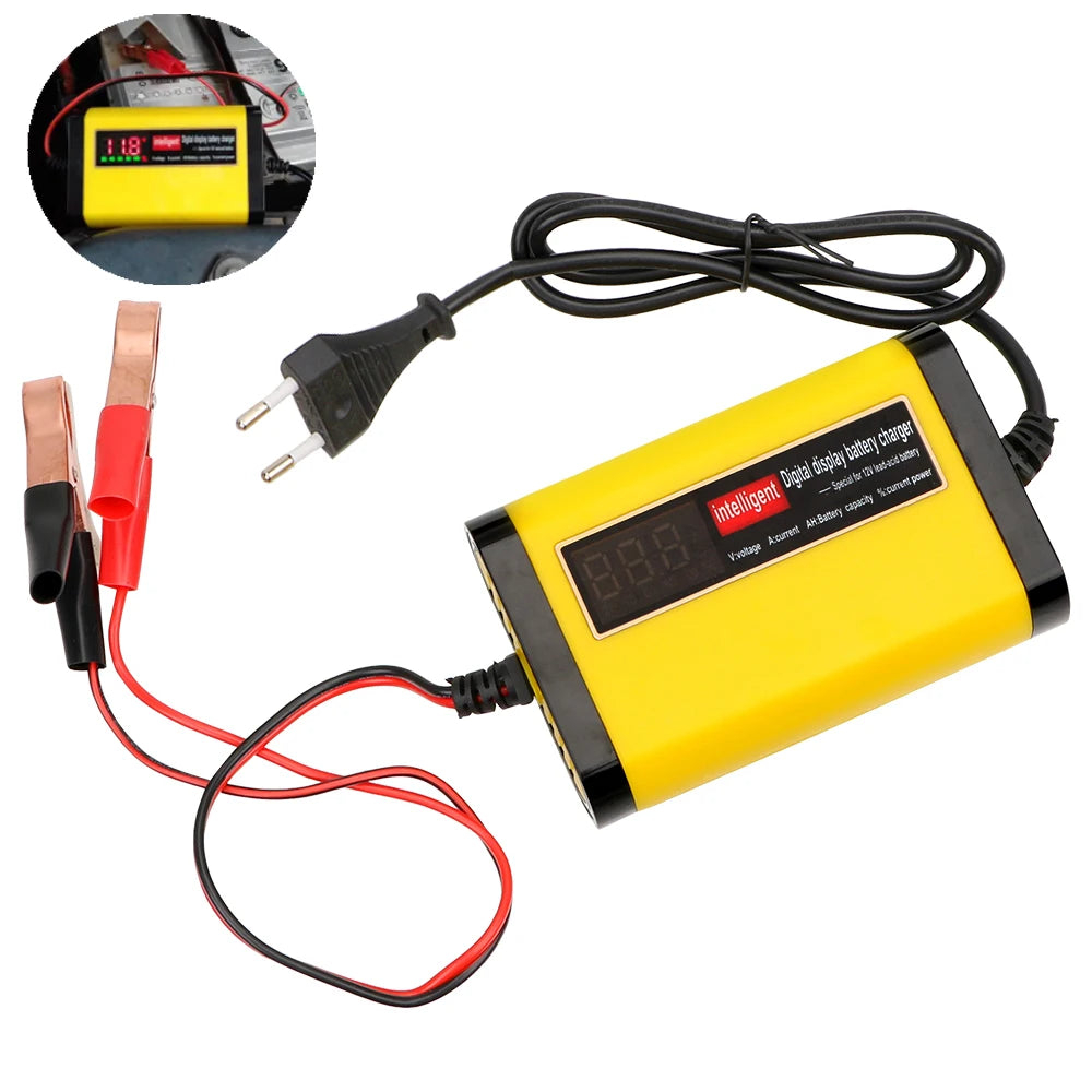 Portable 12V Car Charger LCD Display Fast Charge Adapter EU Plug DC13.8V 2A For Dry Wet AGM GEL Lead Acid Battery Charge