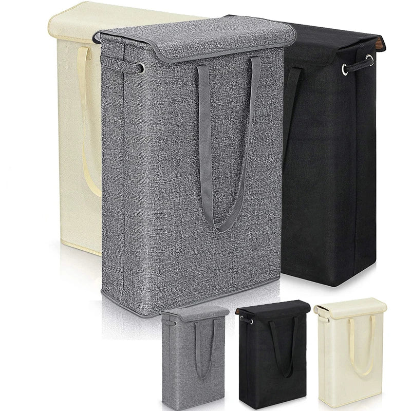 45L Thin Laundry Basket with Cover, Narrow Hand, Fine Hand, Dirty Laundry Basket, Bedroom, Kindergarten, Whole Basket Storage