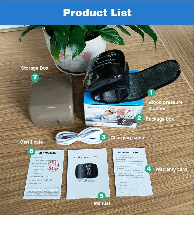 Rechargeable Wrist Blood Pressure Monitor Medical English Voice Digitlal Tensiometro Health Sphygmomanometer Tonometer