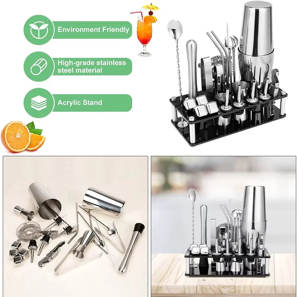 NEW Arrivals 25PCS Set 500/750ML Boston Cocktail Shaker Set Bartender Kit for Hotels Restaurant Pubs Home Bar Drink Wine Martini Mixer Cocktail Shaker Bartender Waitress Tools