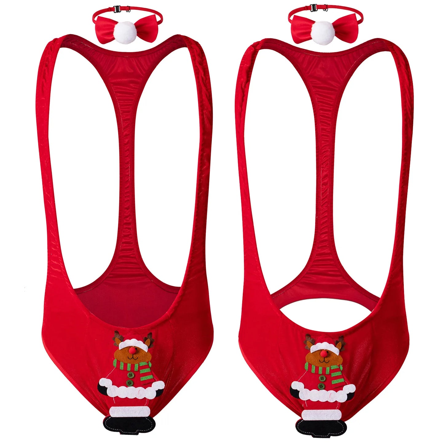 2 x Men's Christmas Clothing One-piece Underwear Sexy Bodysuit Costume Xmas Lingerie Santa Claus Mankini