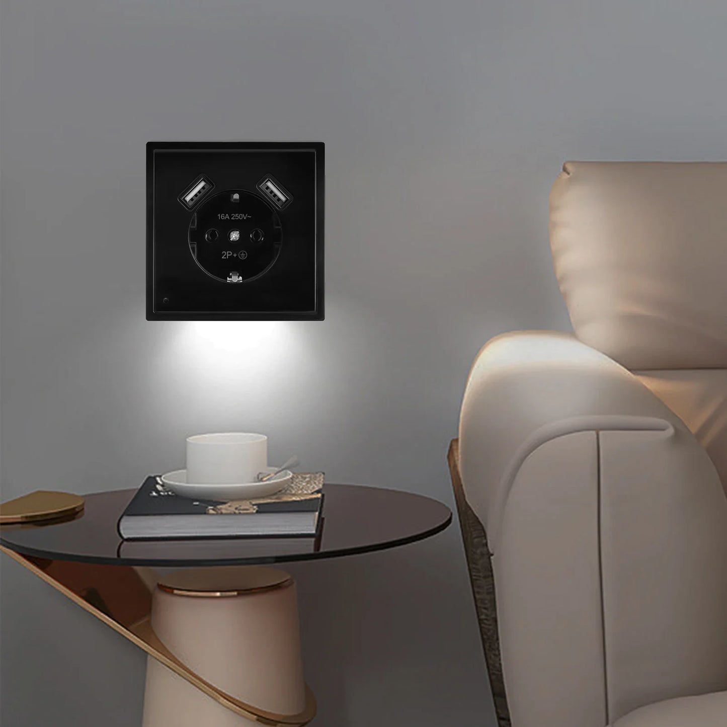 NEW Arrivals USB Wall Socket With Sensor Night Light Double USB 5V2A EU Standard Phone Charger XJ10-01 Office Home Bedroom Living Room Lighting Supplies