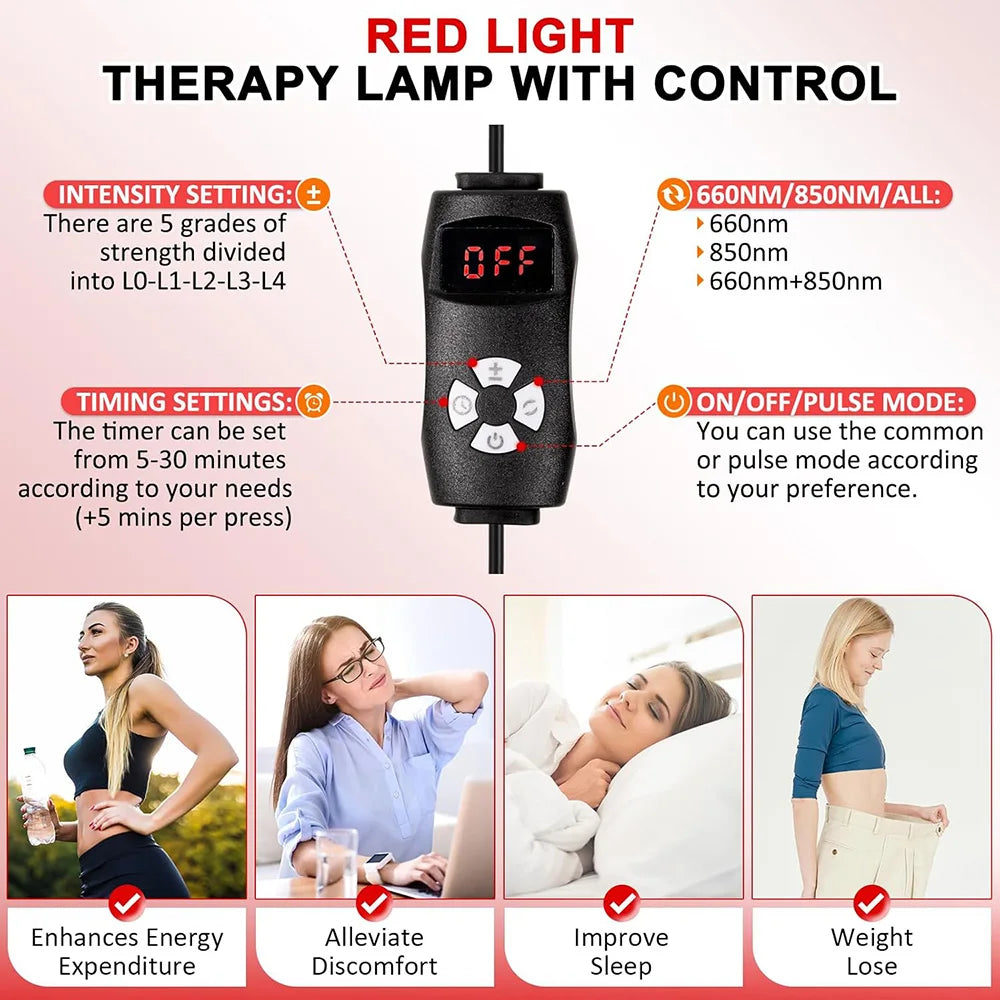 NEW Arrivals 4 Head Set Red Light Therapy Lamp Infrared Light W/Timer Adjustable 660nm 850nm Near Infrared Light for Body Pain Relief Skin Care Health Care Supplies