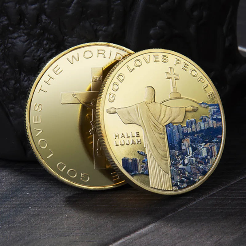 JESUS Commemorative Coin Christ Metal Medallion Gold Plated Silver Coin Religious Coin Collection