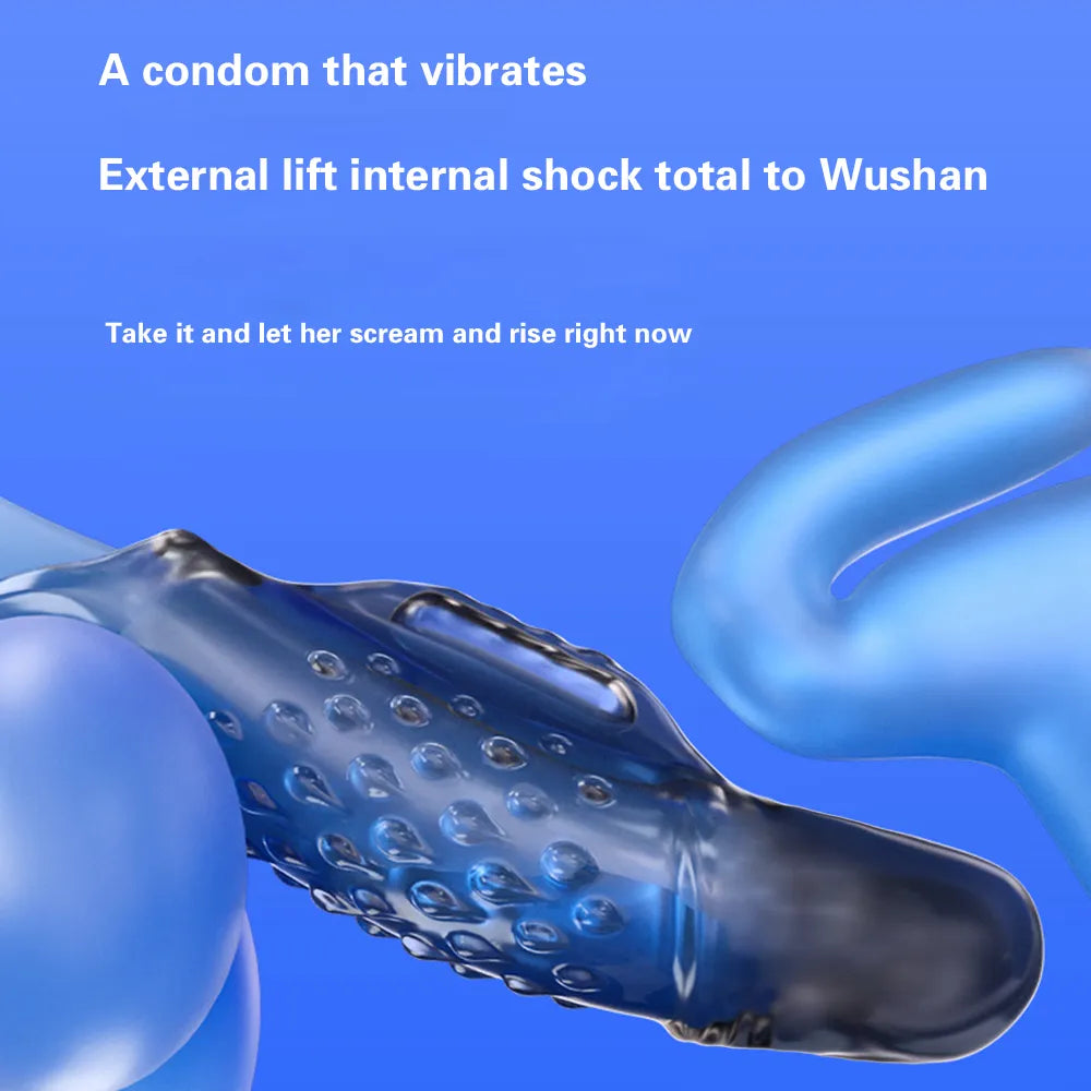 Adult Dick Sleeve Vibrating Cock Ring Penis Ring Vibrator Delay Ejaculation G Spot Clit Stimulate Massager Sex Toys for Men Couple