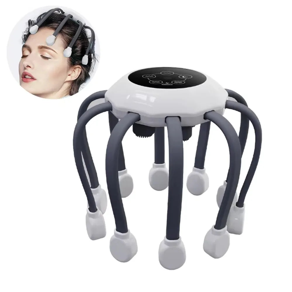 NEW Arrivals 3 Colors Electric Octopus Claw Eight Claw Massager Stress Relief USB Charging Scalp Massager Therapeutic Hands Free Electric Head Massager Health Care Supplies
