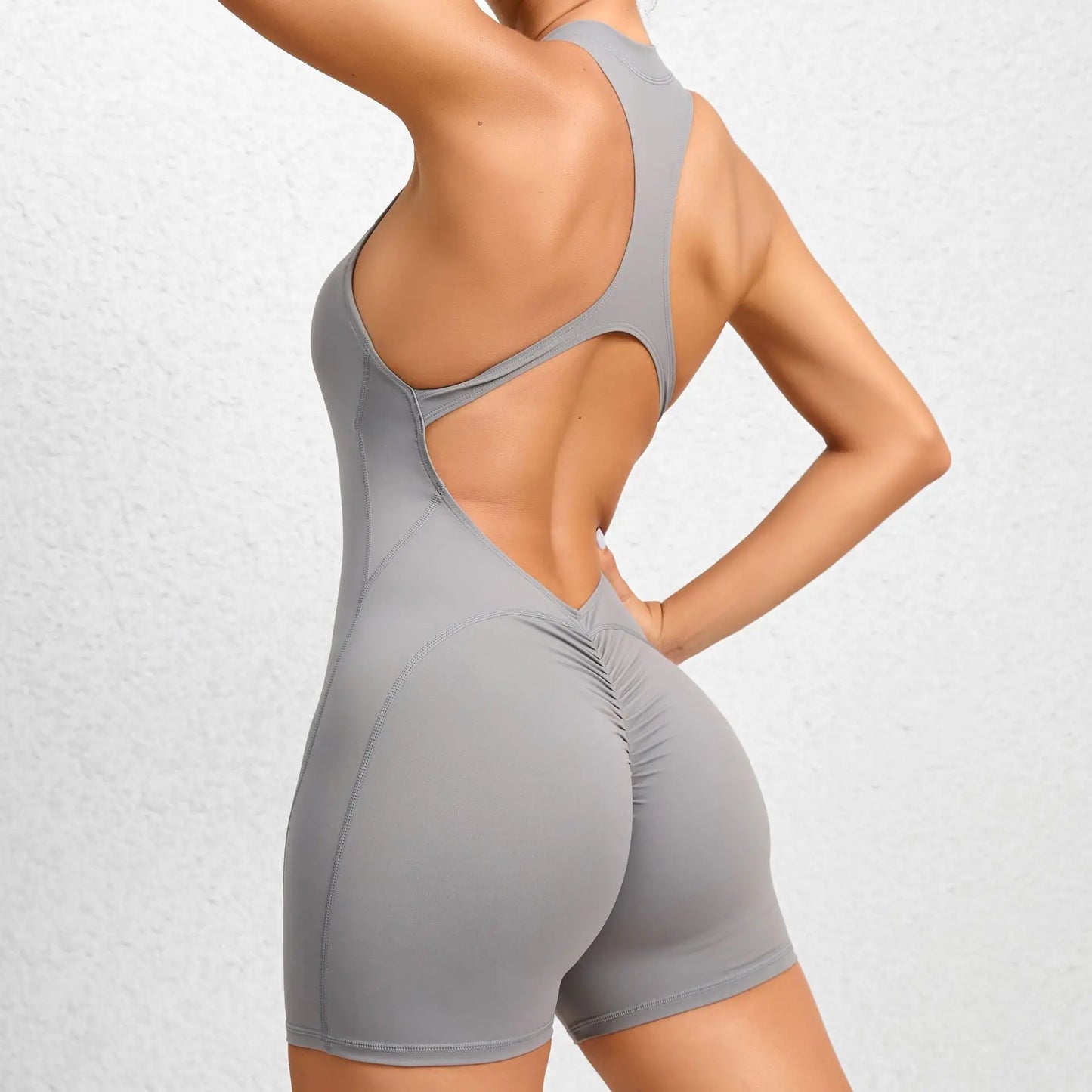 New Arrivals 8 Colors V-Back Scrunch Sports Jumpsuit Women Gym Rompers Sleeveless Sportswear Bodysuits Women Zipper One-Piece Suit Yoga Clothing