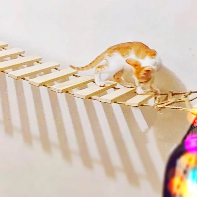 NEW Arrivals Cat Toys Wall-Mounted Activity Cat Wood Sisal Scratcher Climber Furniture Cat Bridge Rope Steps Kitten Climbing Ladder Kitten Post Wall Pets Training Interactive Toys Games Supplies