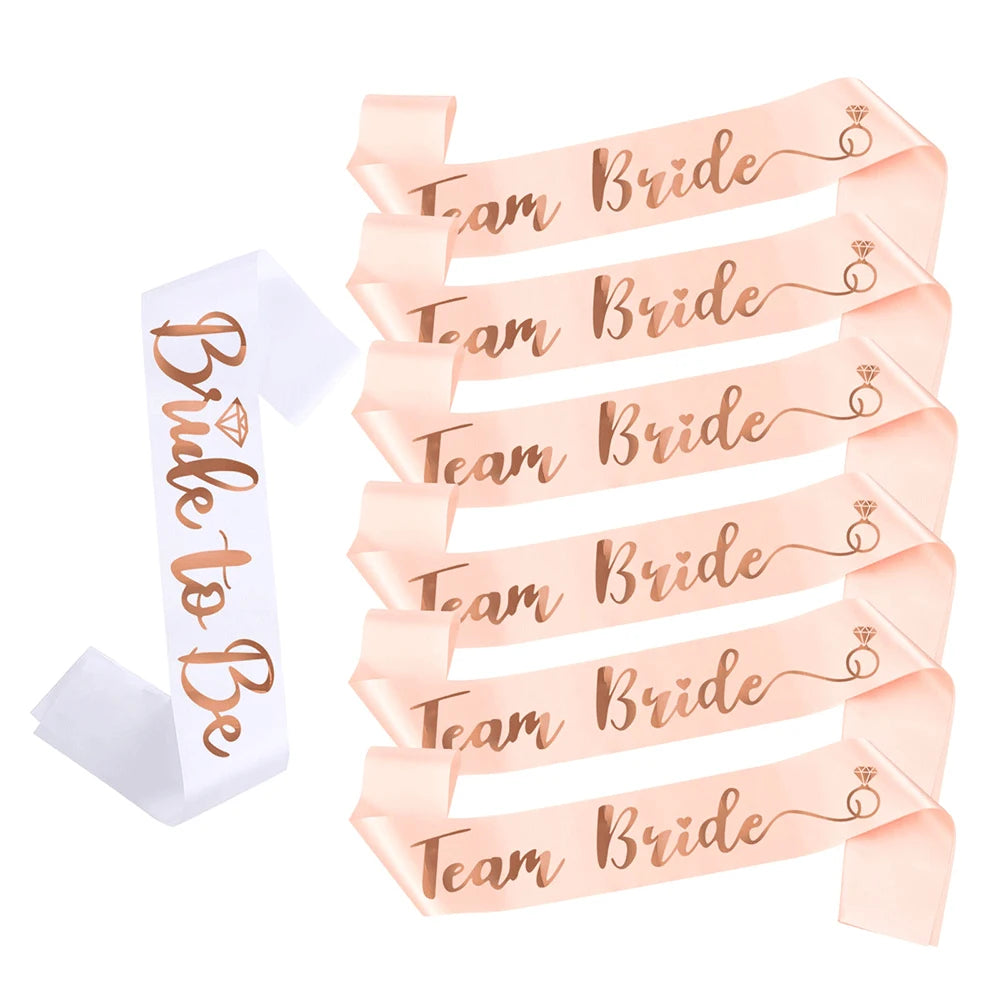 NEW Arrivals 6/7 PCS Set Team Bride Satin Sash Set White 7 Bride to Be Sash and 6 Silk Team Bride Sashes Bridal Shower Wedding Bachelorette Party Supplies