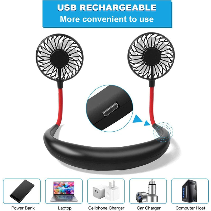 Wearable Neckband Fans USB Rechargeable Leafless Mini Neck Fan Air Conditioner Cool Portable Bladeless Hanging Fans