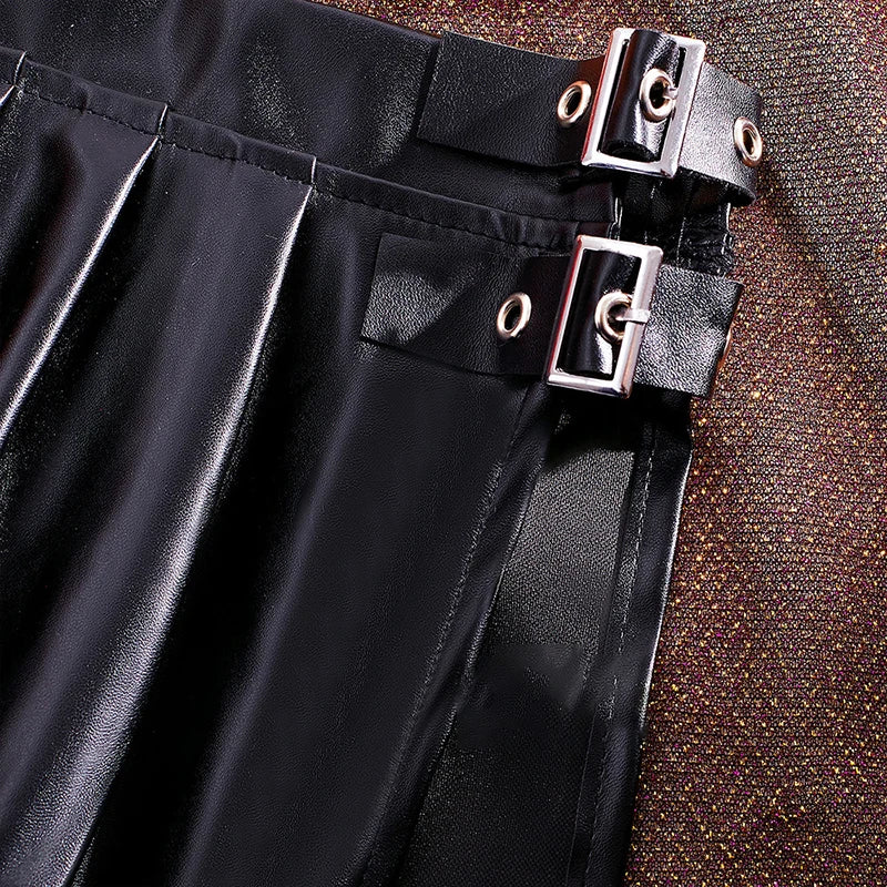 NEW Women's Black Shiny PU Leather Sexy Mini Skirt Gothic Style Cosplay Costume Sexy Low Waist Pleated Skirt for Fashionable Outfits