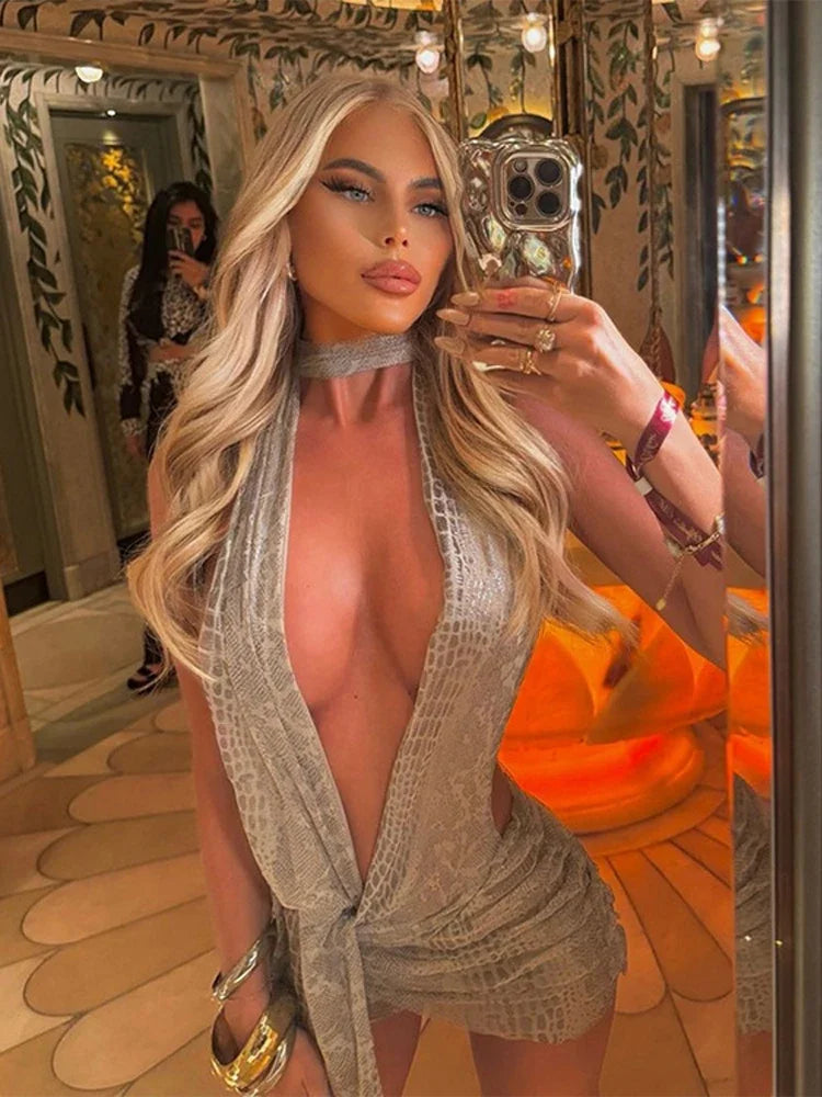 NEW Arrivals UK Size Extremely Sexy Halter Dress Women Hanging Neck Lace Up Nightclub Camisole Sexy Backless Trendy Summer Evening Beach Party Night Clubwear Ladies Mini Dresses