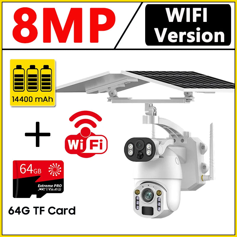 NEW 4K 8MP 50X Optical Zoom Solar Camera 4G Sim/Wi-Fi PTZ Dual Lens Recording Humanoid Tracking Outdoor Waterproof IP Security Camera Home Office Factory Anti-Burglary Systems