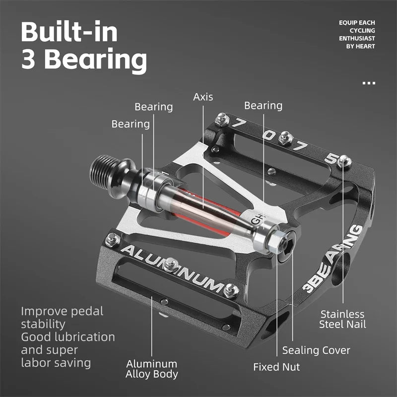 NEW Colorful/Silver Color 3 Bearing Bicycle Professional Pedal CNC Aluminum Alloy Anti Slip MTB Road Bike Pedal Widen Pedals Profession Bike Accessories
