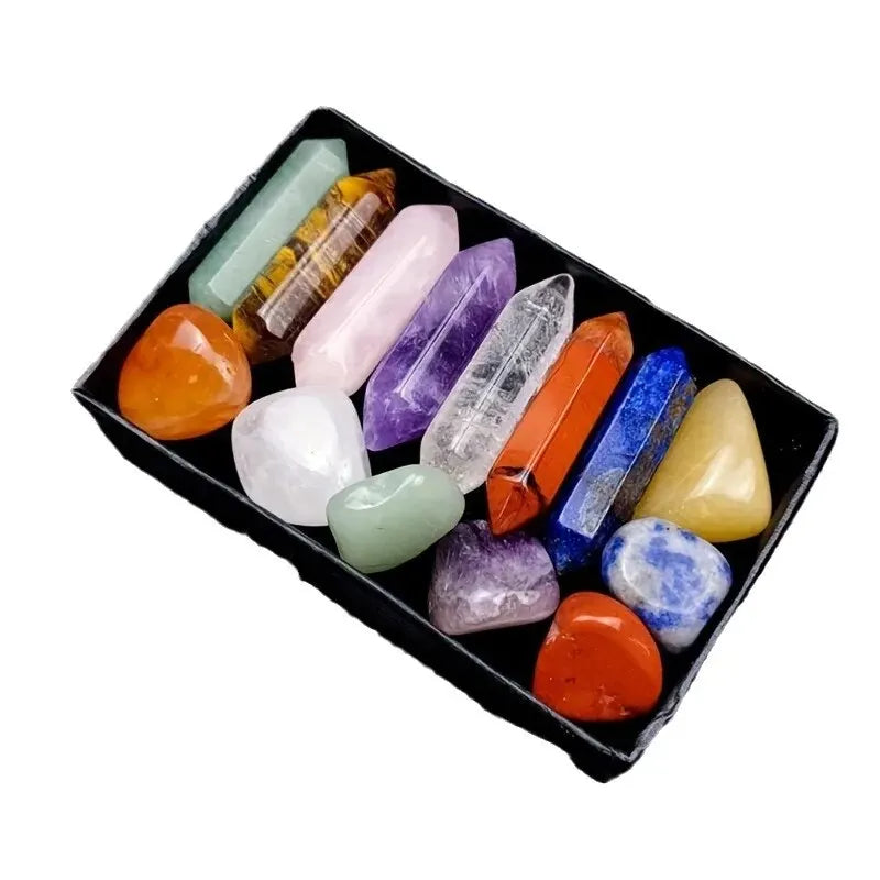 14pcs Pointed Quartz Crystal Chakra Healing Stones And Crystals Set Hexagon Rose Quartz Gems For Meditation Bedroom Decor