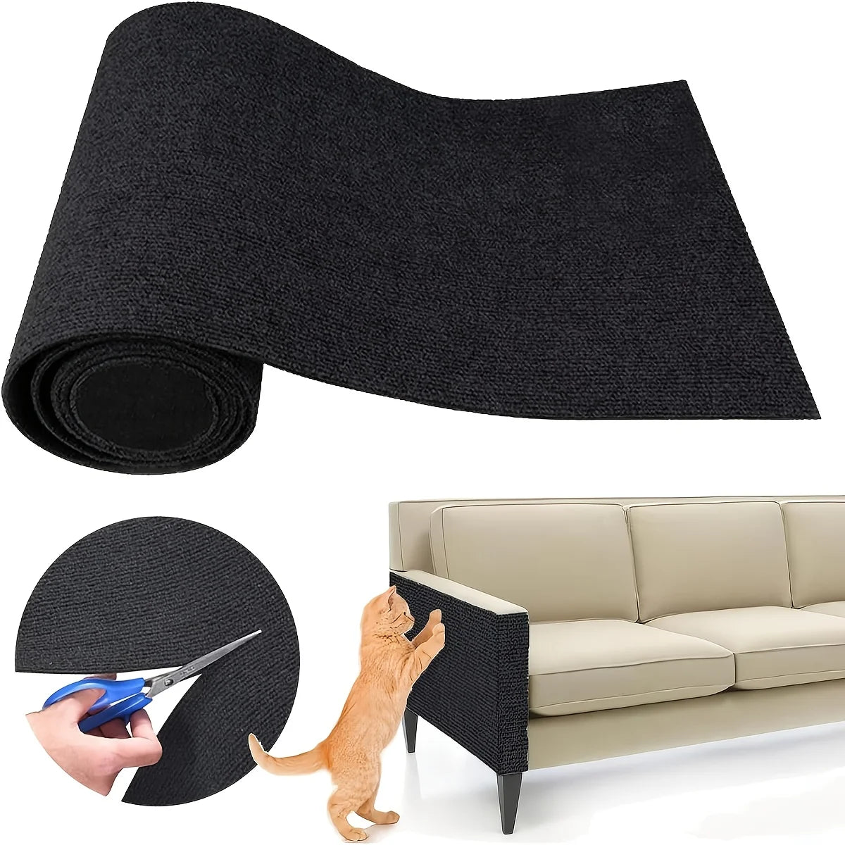 1 Piece of Self-Adhesive Cat Scratching Pad, Wear-Resistant Corner Pad, Multifunctional Self-Adhesive Carpet, Cat Climbing Frame, Cat Scratching Board, Stair Pad, Durable Furniture Protective Cover, Cuttable Sofa, Chair and C