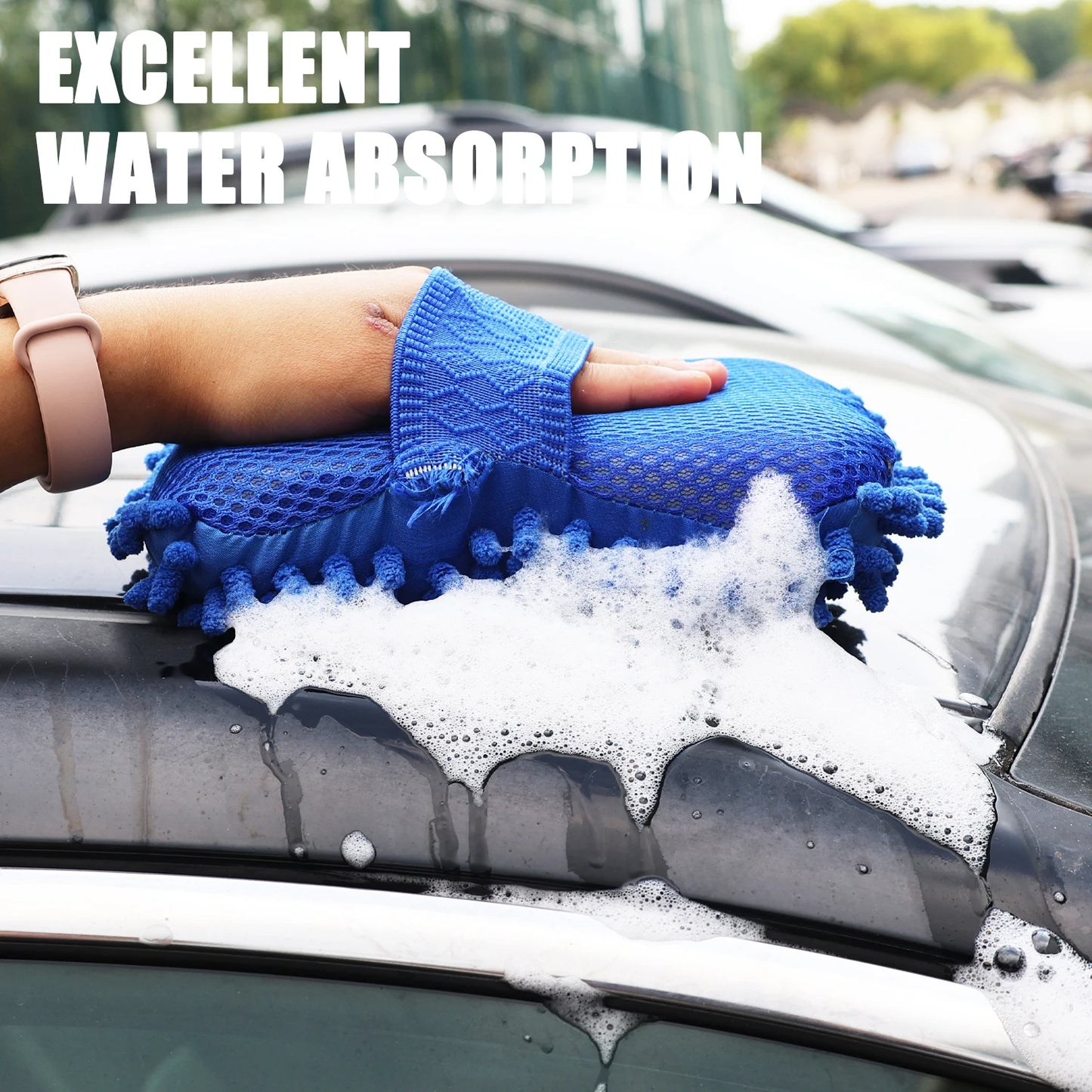 NEW Arrivals 2PCS Set Car Wash Glove Microfiber Chenille Car Wash Sponge Free Care Washing Detailing Brush Pad Multifunction Auto Cleaning Tool Car Supplies