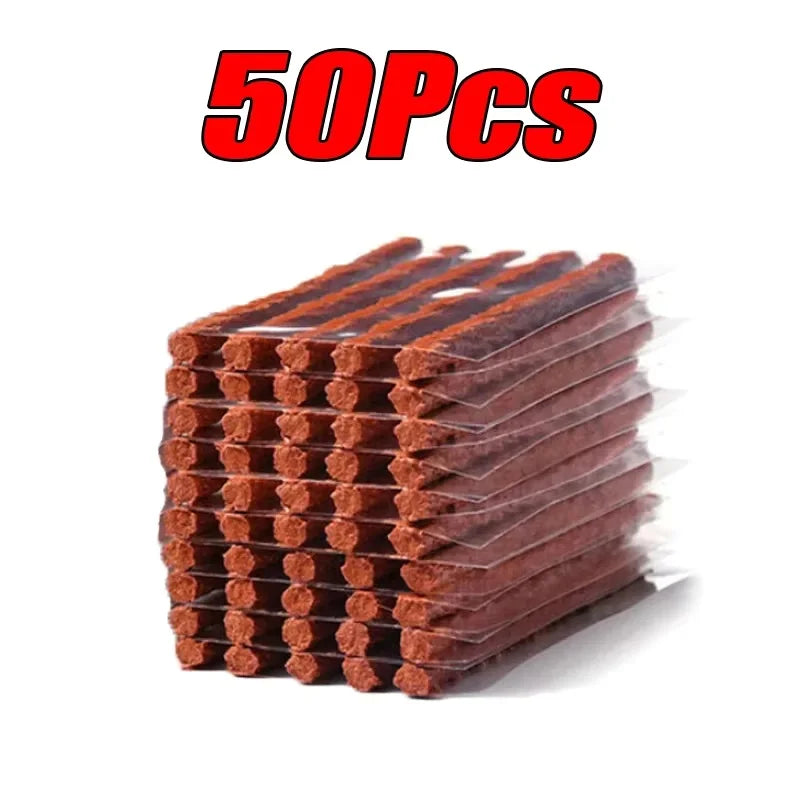 NEW Arrivals 50Pcs Set Bicycle Car Motorcycle Tire Repair Tool Kit with Rubber Strip Tubeless Tire Puncture Studding Plug Motorcycle Truck Vacuum Tire Repair Tools Kit