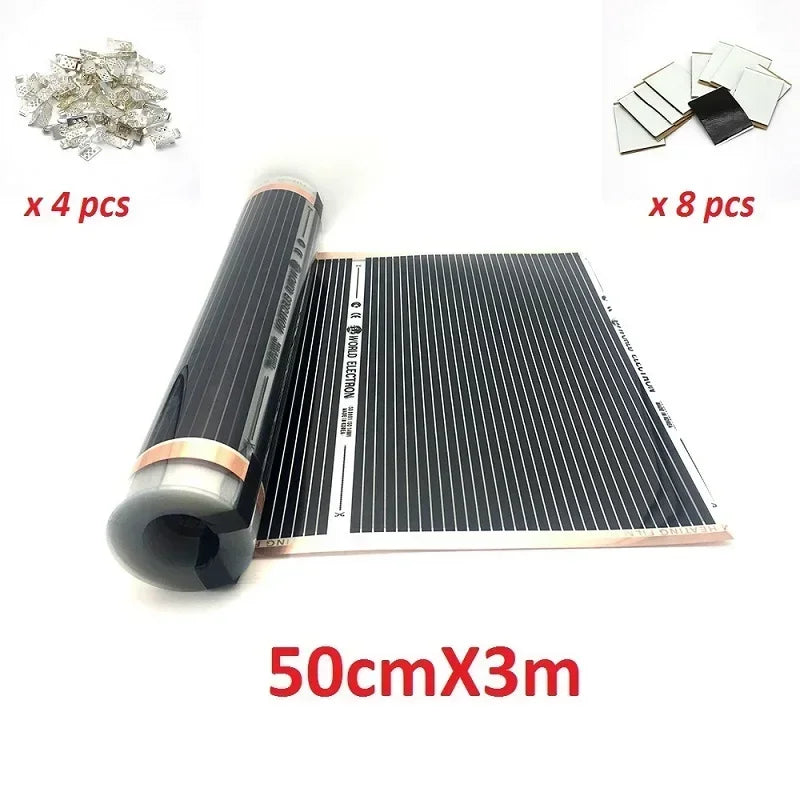 NEW Arrivals AC-220V Infrared Underfloor Heating Film 220w/m2 Warm Mat with Clamps Insulation Pastes Home Winter Heating Supplies