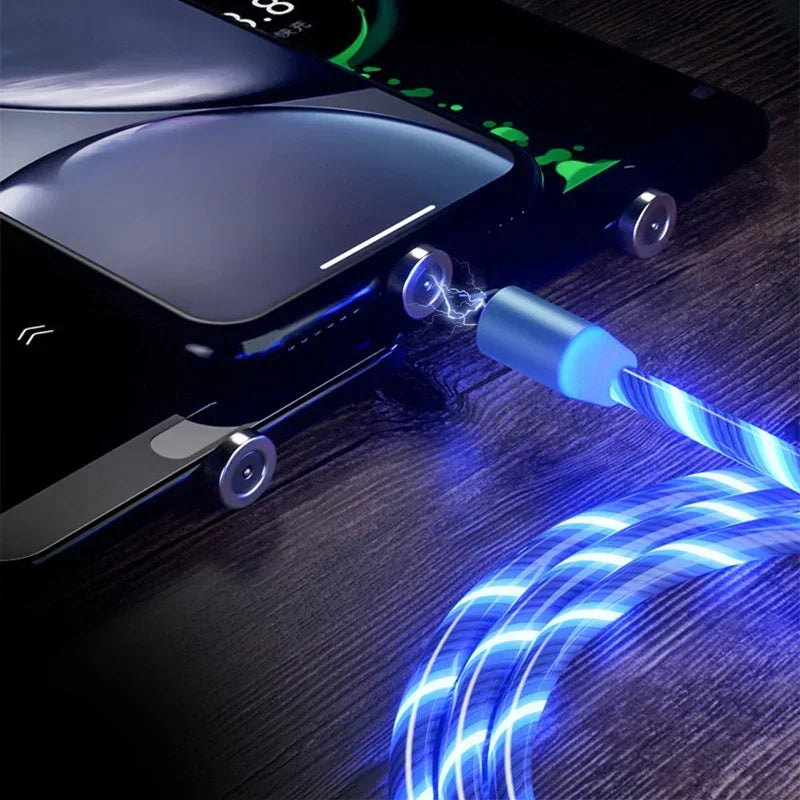 NEW Arrivals 3in1 Set Magnetic Flow Luminous Lighting Charging Mobile Phone Cables Cord Charger Wire for Xiaomi LED Micro USB C for iPhone Samsung Mobile Phones Accessories
