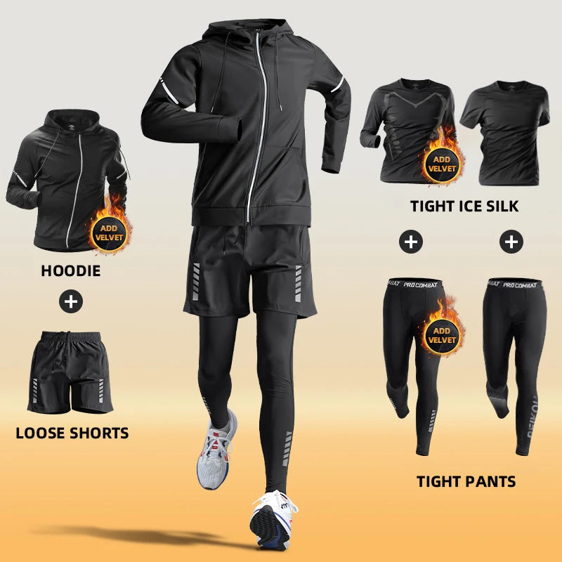NEW Arrivals S-3XL Plus Size Sports Thermal Suit Men's Fitness Clothes Autumn and Winter Running Speed Drying Clothes Equipment Winter Professional Morning Running Cycling Sports Clothing Supplies