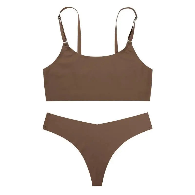 NEW 5 Colors S-XL Size Women Seamless Bra Set Sexy Push Up Lingerie Ladies Ice Silk Underwear Set Ultra Thin Fitted Brassiere And Thong Suit