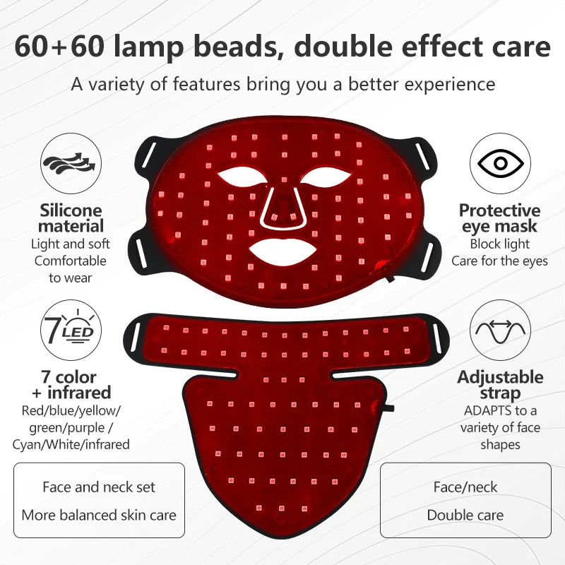 NEW Arrivals LED Facial Mask Set with Neck 8 Color Near-Infrared Red Facial and Neck Photon Oil Control Skin Firming Whitening and Anti Redness Skin Care Supplies