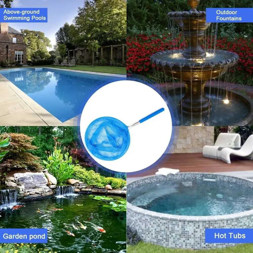 New Telescopic Swimming Pool Net Rake Clear Cleaner Scoop Leaf Stainless Steel Skimmer Mesh Frame Kids Outdoor Fish Nett
