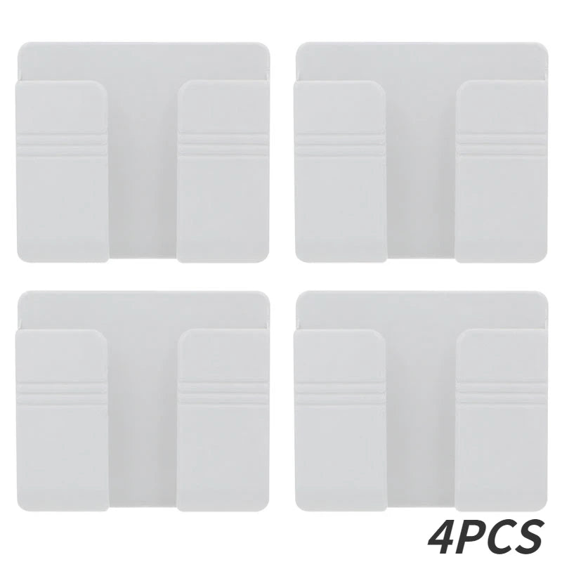 NEW 4PCS Set White/Brown Color Multifunction Punch Free Wall Mounted Storage Box Organizer TV Remote Control Mounted Mobile Phone Plug Charging Holder Bathroom Home
