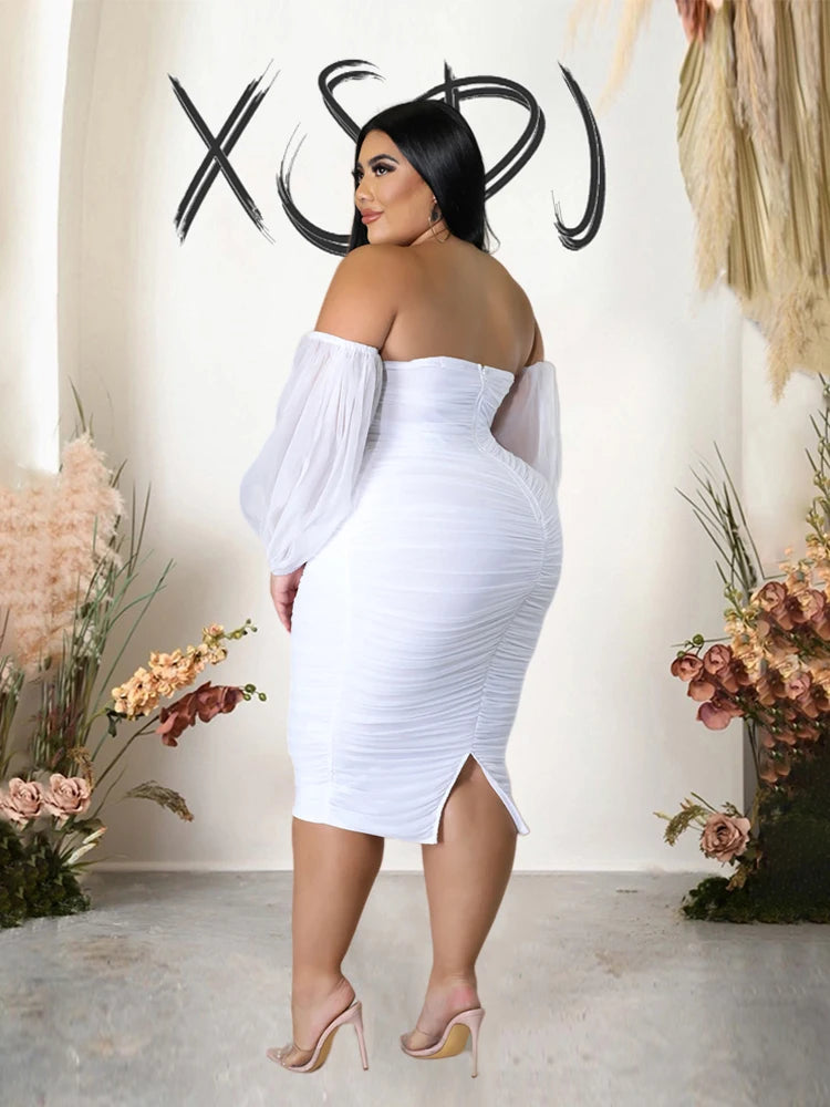 NEW XL-4XL Plus Size 7 Colors Elegant and Beautiful Women Dresses Off Shoulder Sexy Low-Cut Dress Strapless Bandage Dress Plus Size Evening Party Dress