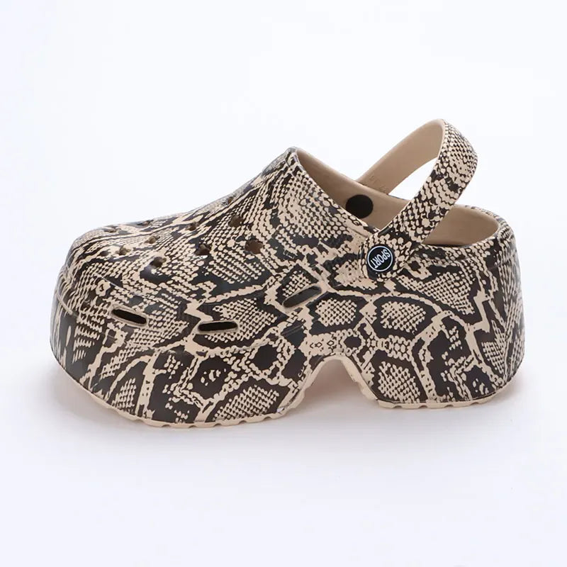 Leopard Thick Bottom Clogs for Women Closed Toe Chunky Platform Sandals Woman Summer Super High Wedge Heel Slippers Female