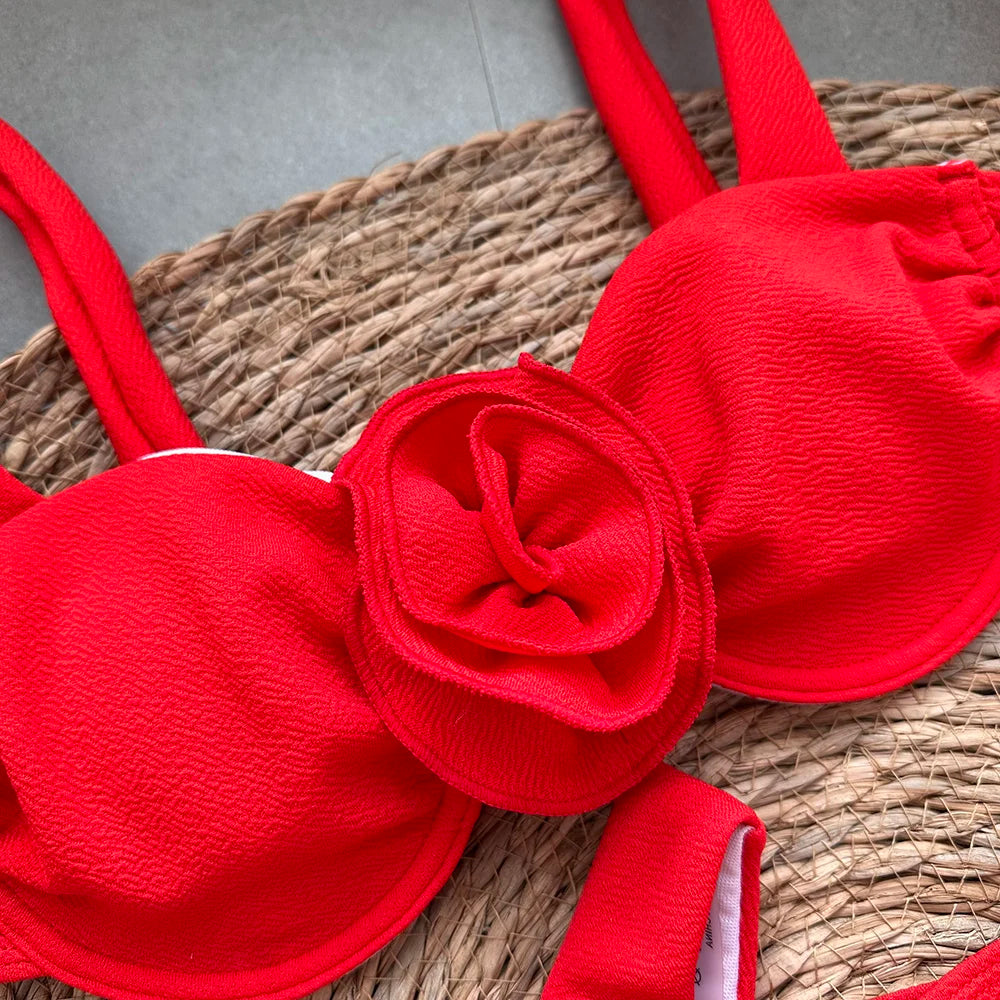 Sexy Floral Lace 3pieces Micro Bikini Women Swimsuit Female Swimwear Bikinis Set Brazilian Beach Wear Bathing Suit Biquini