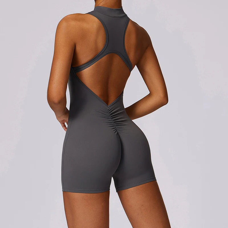 New Arrivals 8 Colors V-Back Scrunch Sports Jumpsuit Women Gym Rompers Sleeveless Sportswear Bodysuits Women Zipper One-Piece Suit Yoga Clothing