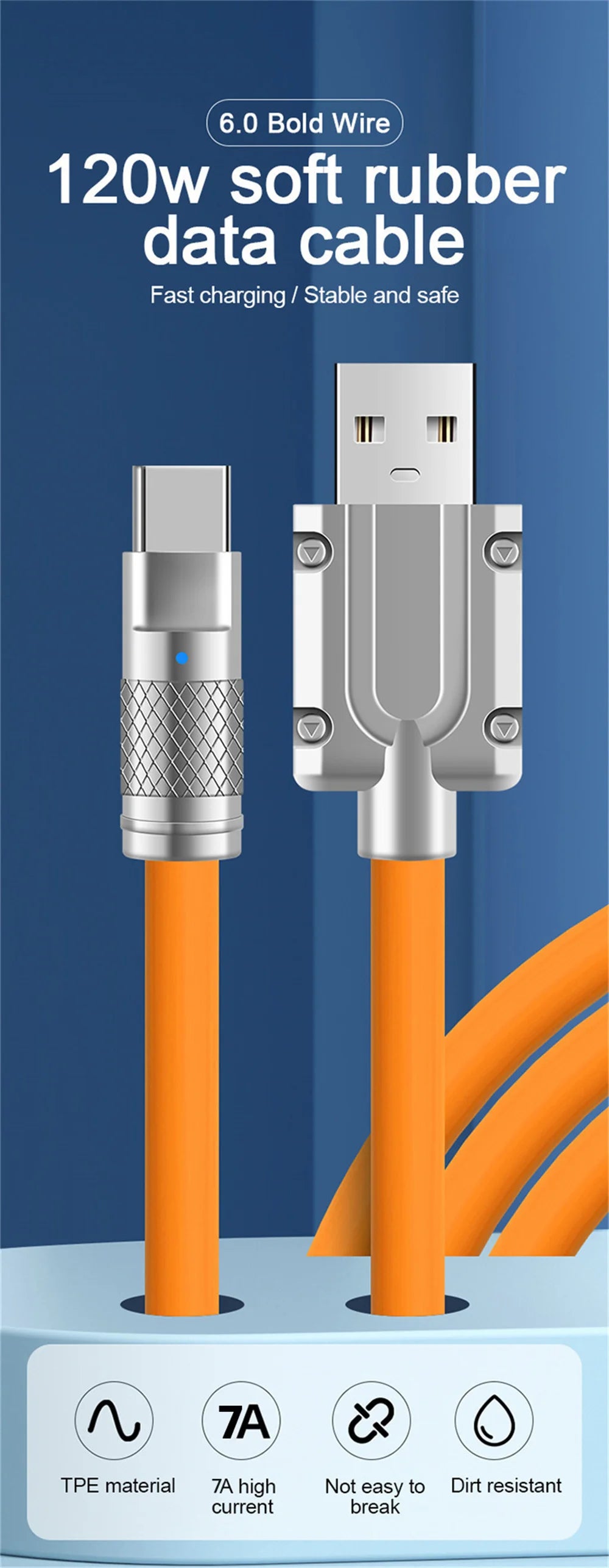 NEW Arrivals 3PCS Set 120W Super Fast Charge Type-C Liquid Silicone Cable Quick Charge USB C Lines For Xiaomi Huawei Samsung USB Phone Data Wire