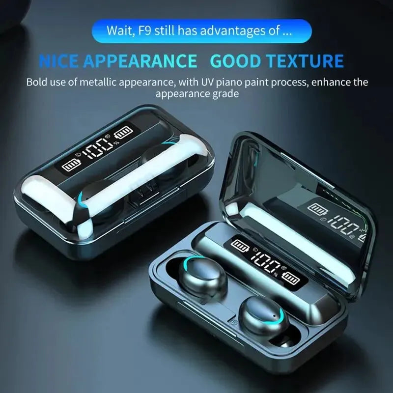 NEW Arrivals F9 Wireless Bluetooth Headphones TWS Waterproof Earbuds Earphones Digital Display Headset Large Capacity Charging Case