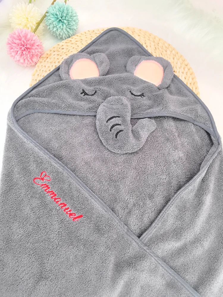 NEW Personalized Custom Name Embroidered Newborn Letter Nursery Baby Bath Towel Shower Robe Towel Wear A Hat Gifts for Boy Girl Children