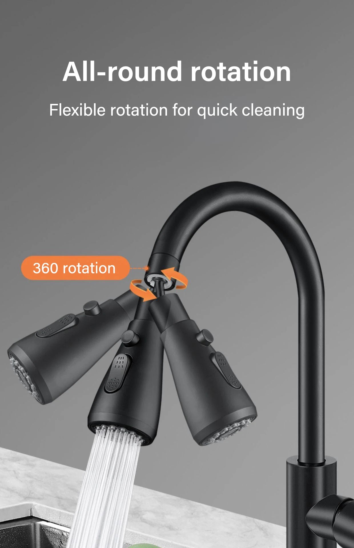3 In 1 Kitchen Faucet Extender Universal 360° Rotate Pull Out Kitchen Sink Tap Multi-Mode Strong Flushing Booster Kitchen Accessories Home Washing Tools