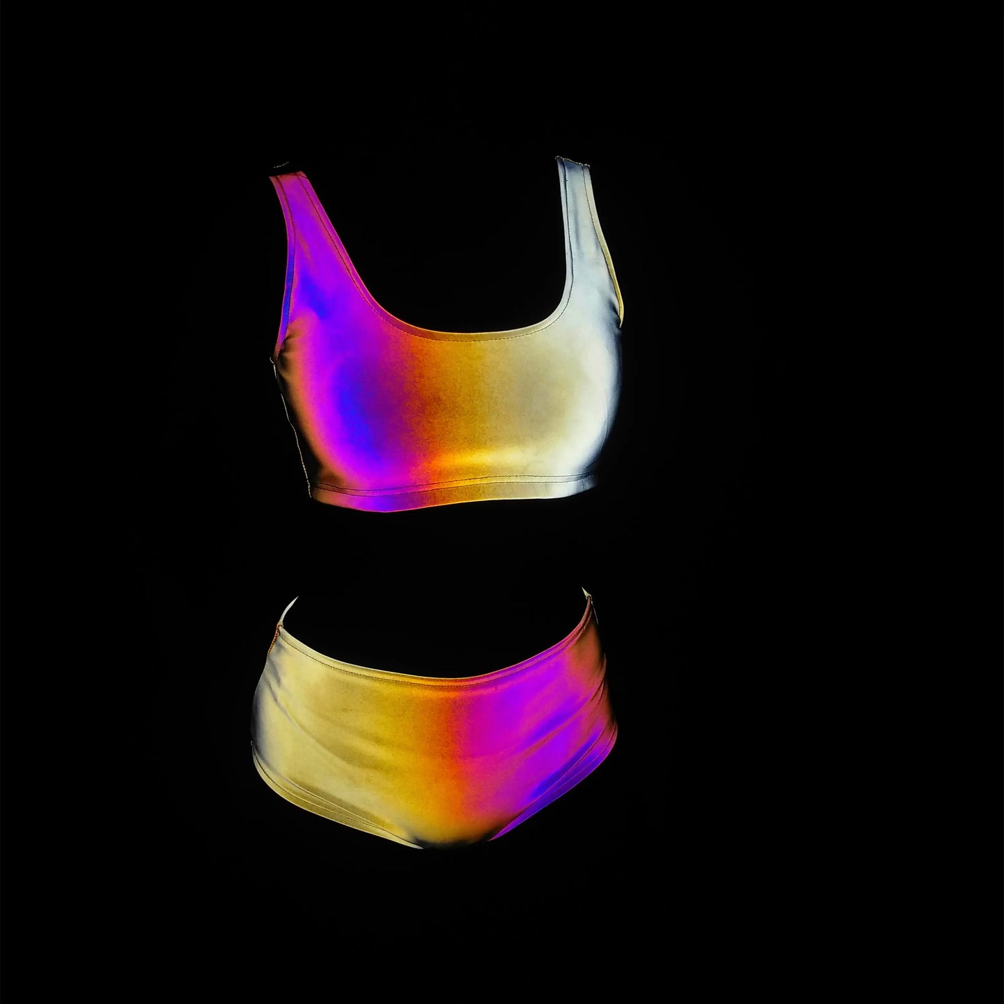 NEW Arrivals PCS Set S-2XL Harajuku Japanese Colorful Reflective Bikinis Women Summer Tech Wear Reflect Light Shorts & Bra Harajuku Swimwear Sexy Tankini Beach Outfits Clothing