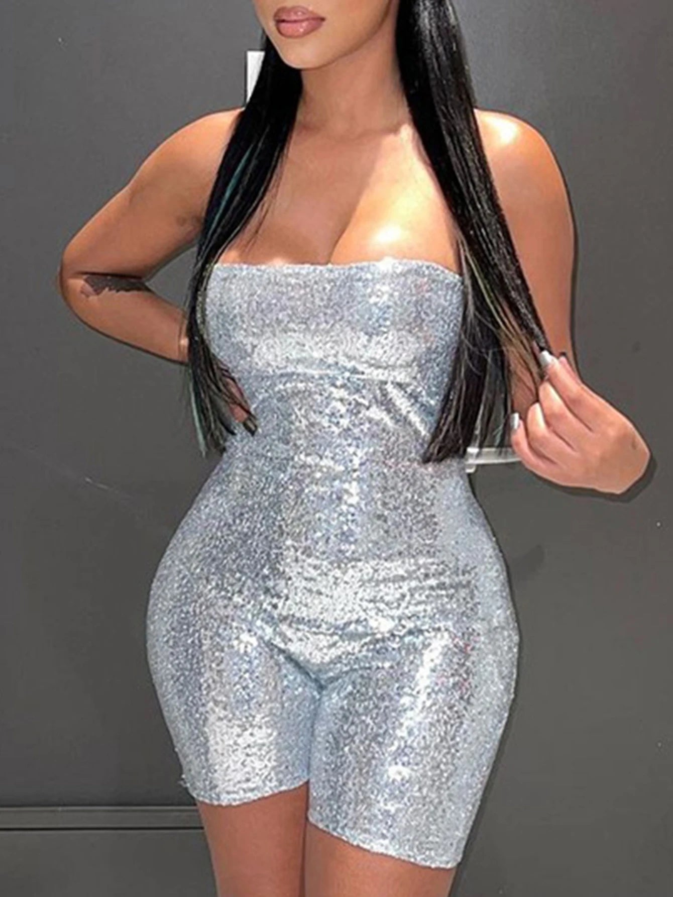 NEW Arrivals S-2XL 3 Colors Sexy Backless Sequin Bodysuit Jumpsuit Women Summer Evening Beach Party Shorts Night Club Party Romper Bodycon Ladies Girls Sexy Fashion Clothing Supplies