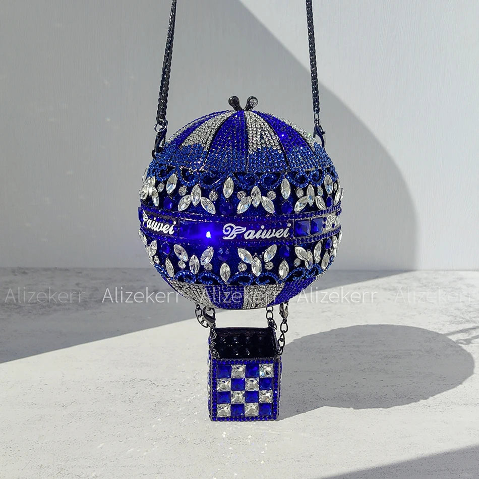 5 Colors Hot Air Balloon Shaped Crystal Evening Wedding Party Luxury Bags Women Luxury Classy Unique Rhinestone Circular Clutch Purses Wedding Party