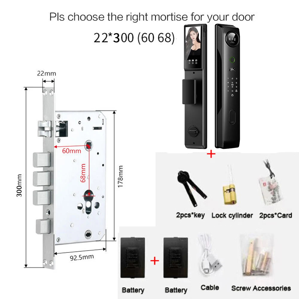 NEW 4 in 1 TUYA 3D Facial Recognition App WI-FI Password Fingerprint IC Card Portable Visual Doorbell Monitoring Camera Electronic Door Lock Home Apartments Office Security Supplies