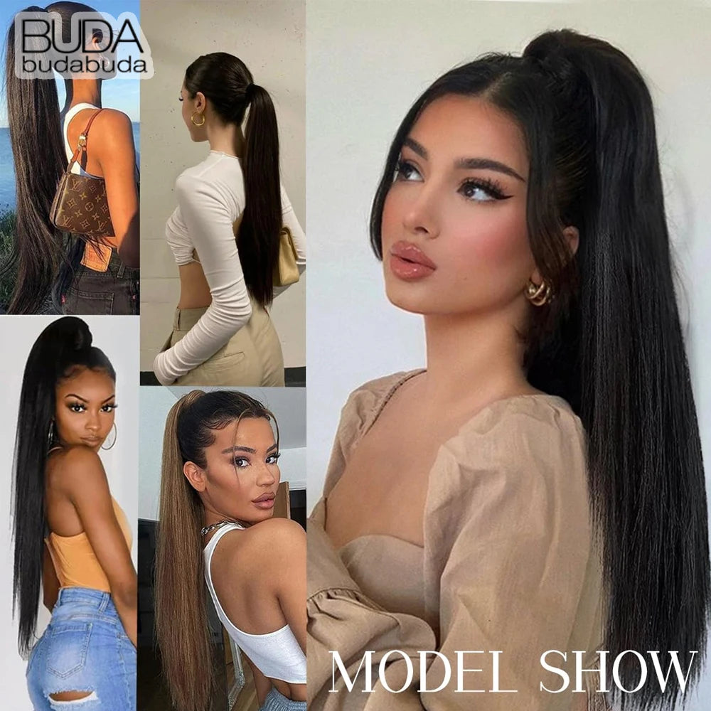 22Inch Synthetic Ponytail Hair Extension Long Straight Claw Clip Ponytail Heat Resistant Natural Wave For Women Blonde Hairpiece