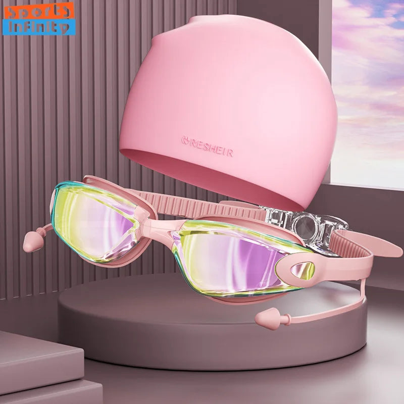 NEW Silicone Professional Swimming Caps Women Men High-Definition Swimming Goggles Women Swim Cap Waterproof Anti Fog Swim Goggles Swim Caps Beach Swimming Water Pool Accessories Sports Supplies